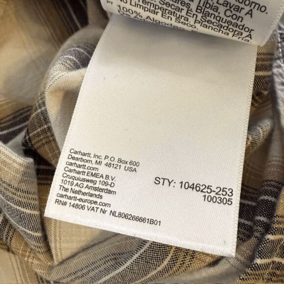 Carhartt Men's Chambray Loose Fit Plaid Button Down Shirt Brown Gray Size Medium - Picture 5 of 6